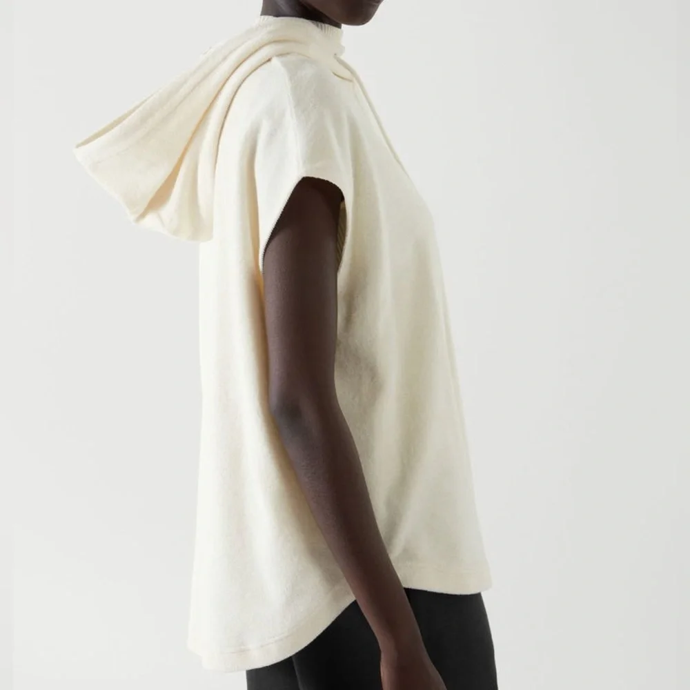 COS Sleeveless‎ Hooded Terry Short Sleeve Hoodie Top, Cream Beige, Size XS